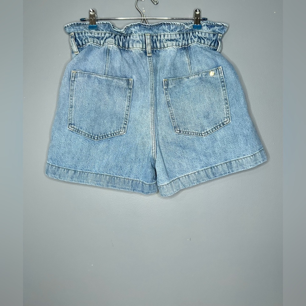 Zara Denim Paperbag Shorts Womens 10 Blue High Waist Elastic Relaxed Fit Casual - Picture 11 of 13